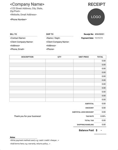 custom receipt template